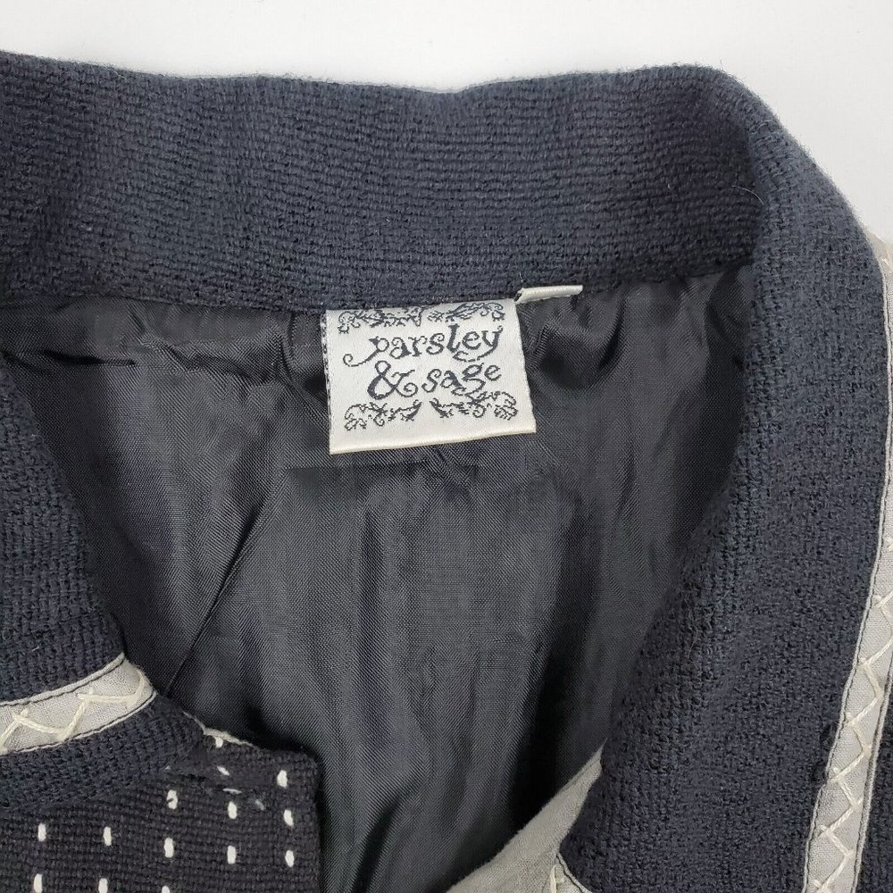 Parsley & Sage Womens Blazer Jacket Lining Button Down Black Cream Small Cotton - Picture 3 of 7
